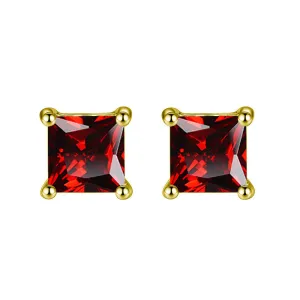 10k Yellow Gold Plated 4 Ct Square Created Ruby CZ Stud Earrings