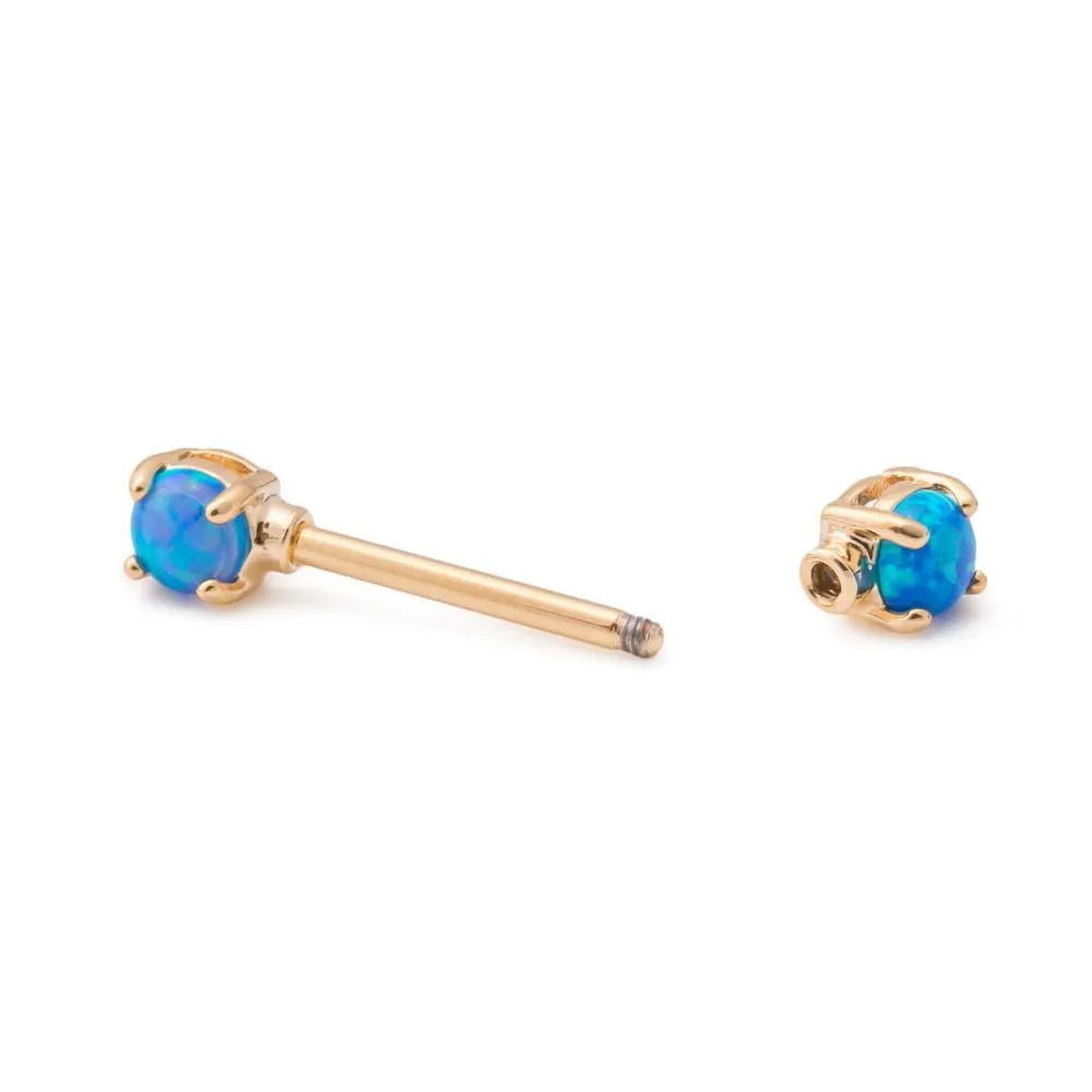 14g 9/16” Gold-Plated Straight Barbell Nipple Ring with Opal Ends — Price Per 1