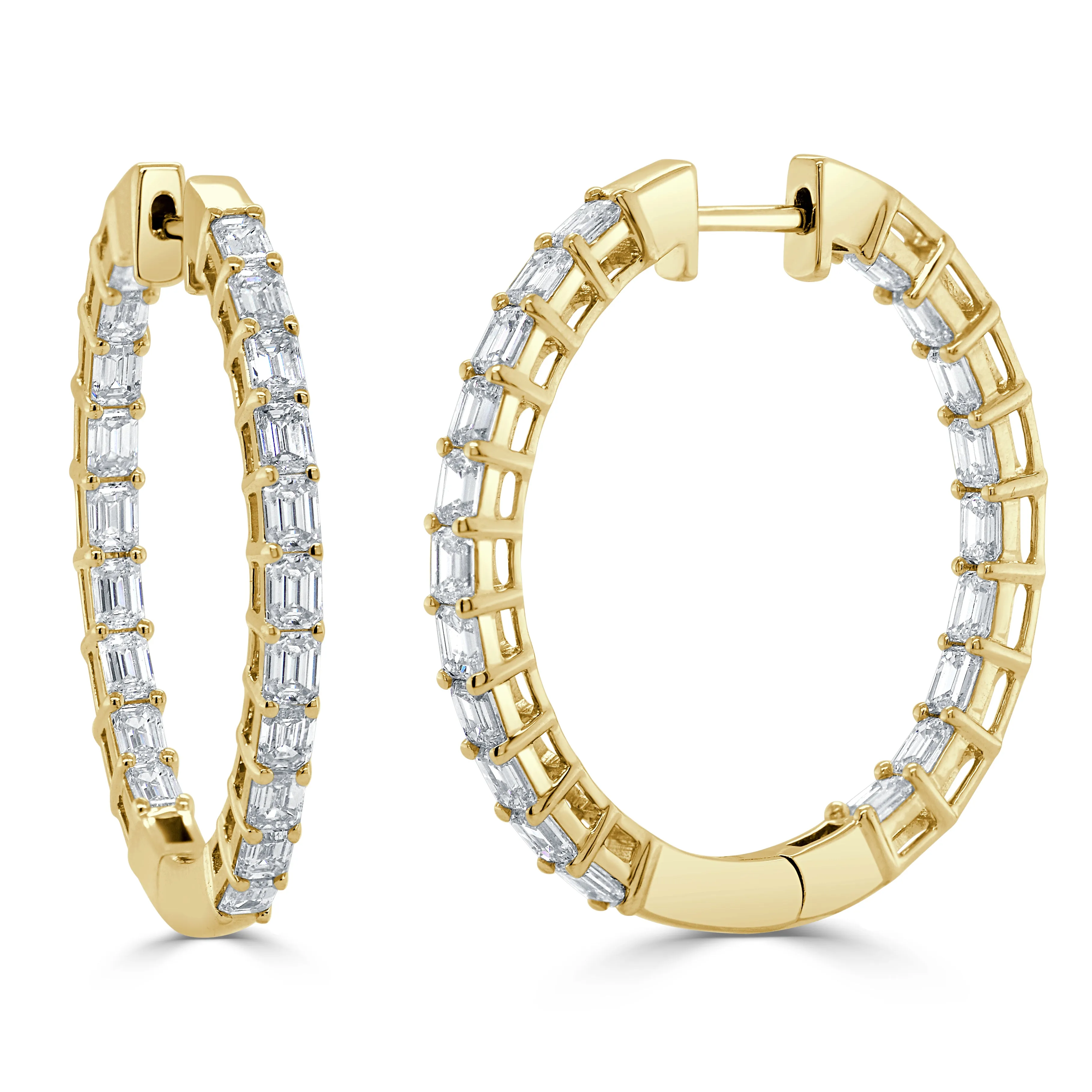 14k Gold & Emerald-Cut Diamond Hoop Earrings - 3.63ct