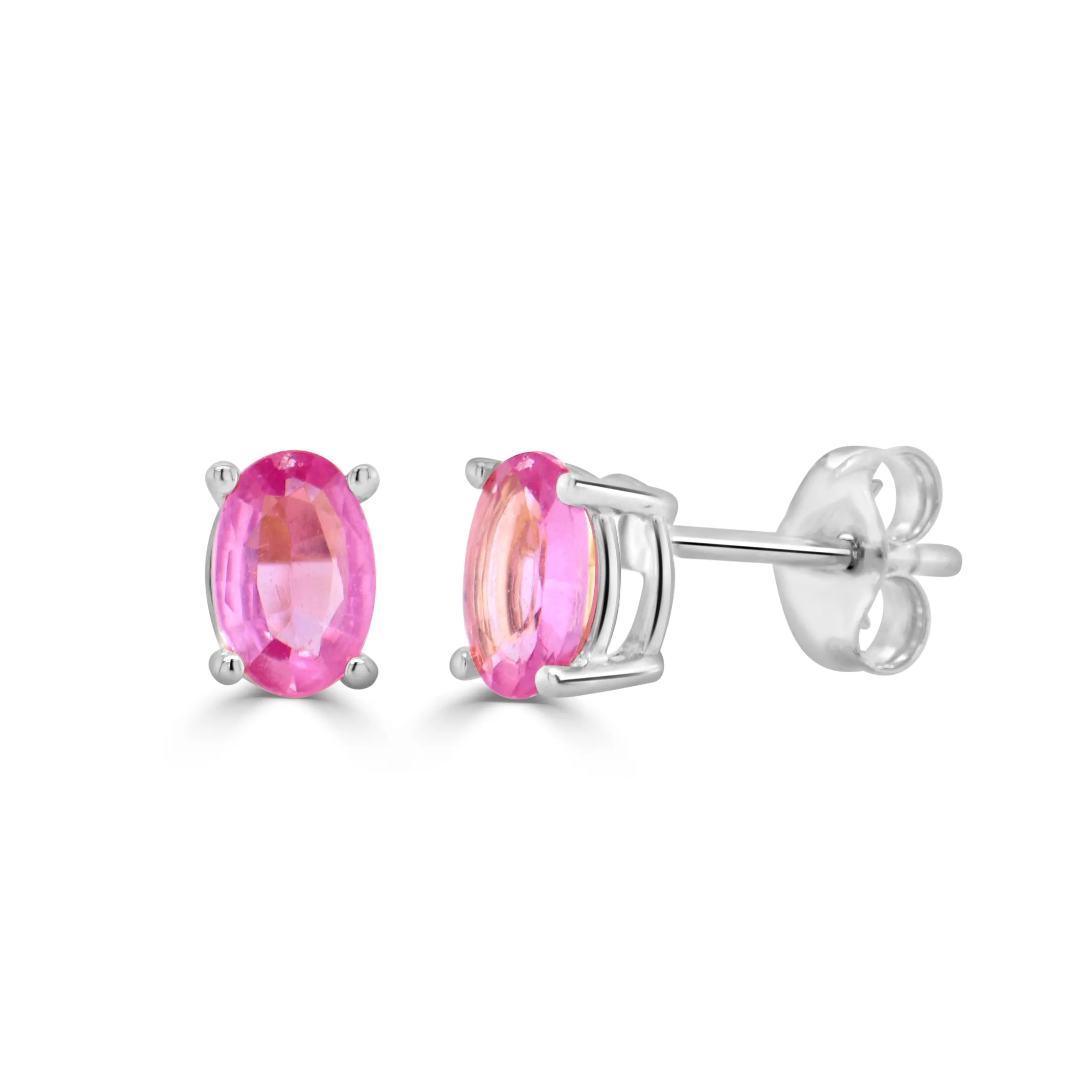 14K Gold & Oval Pink Sapphire Oval Stud Earrings - 0.85ct