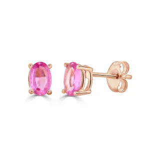 14K Gold & Oval Pink Sapphire Oval Stud Earrings - 0.85ct