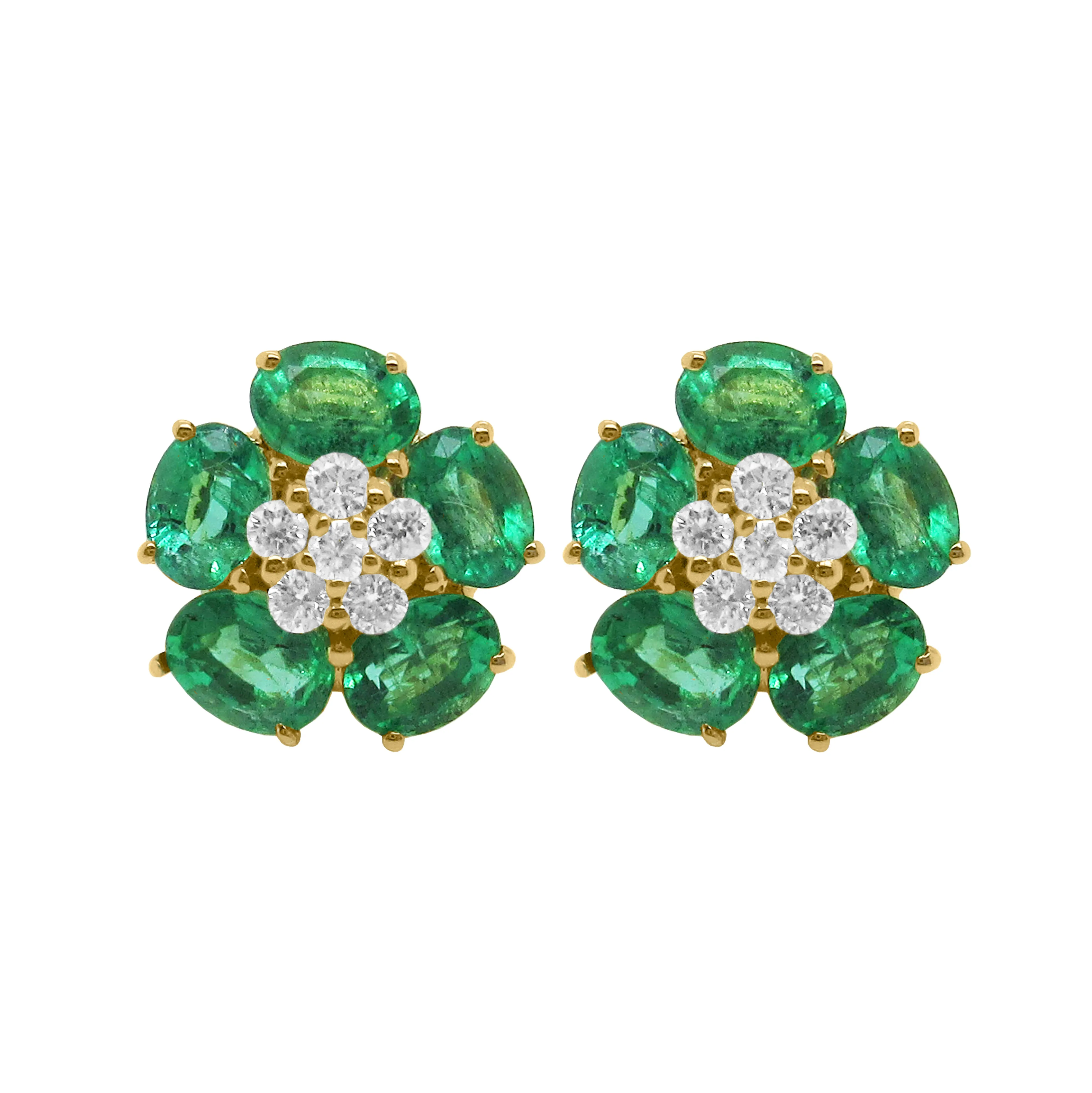 14K GOLD DIAMOND AND EMERALD SIMONE FLOWER STUDS