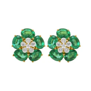 14K GOLD DIAMOND AND EMERALD SIMONE FLOWER STUDS