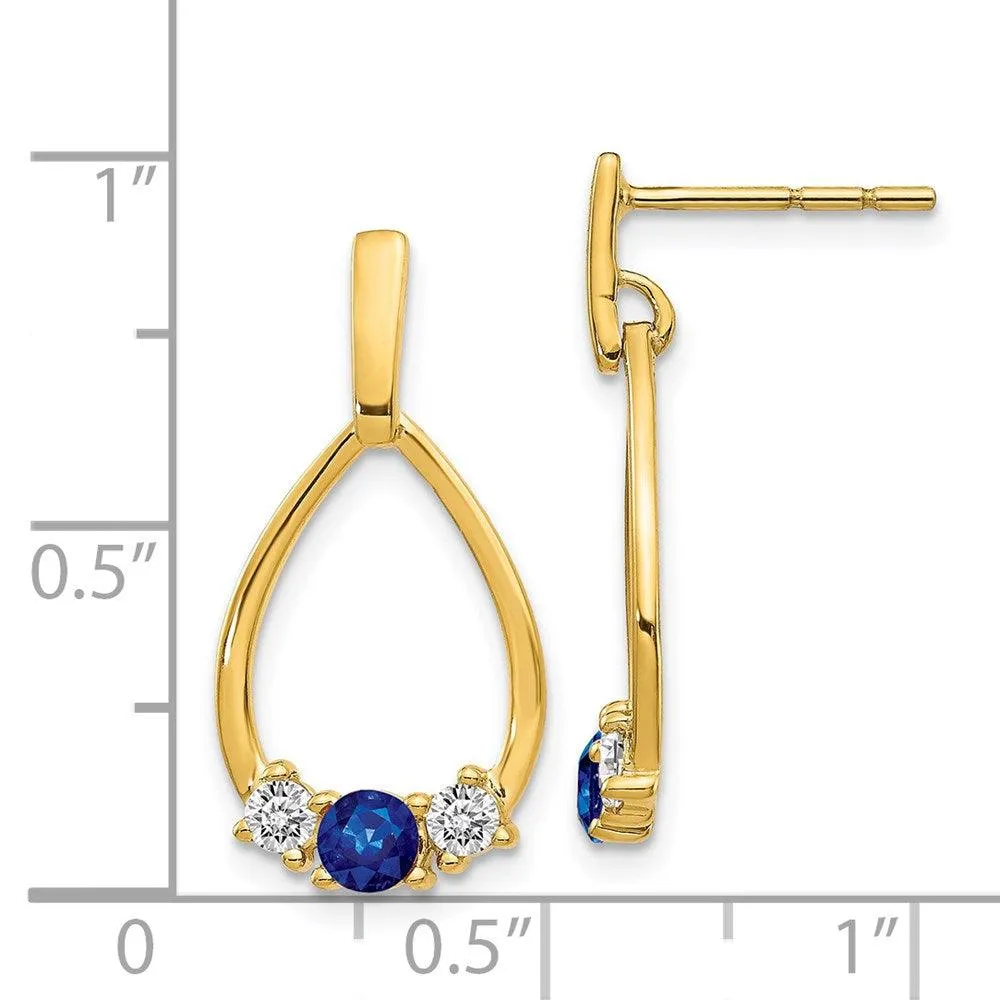 14K Gold w/ Blue & White Sapphire Post Dangle Earrings