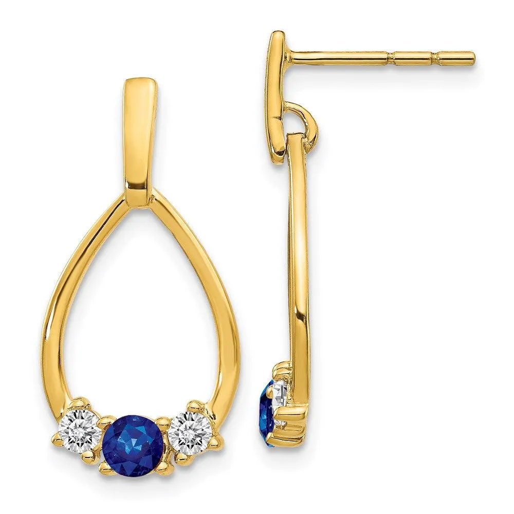 14K Gold w/ Blue & White Sapphire Post Dangle Earrings