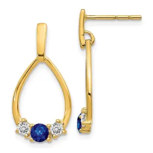 14K Gold w/ Blue & White Sapphire Post Dangle Earrings