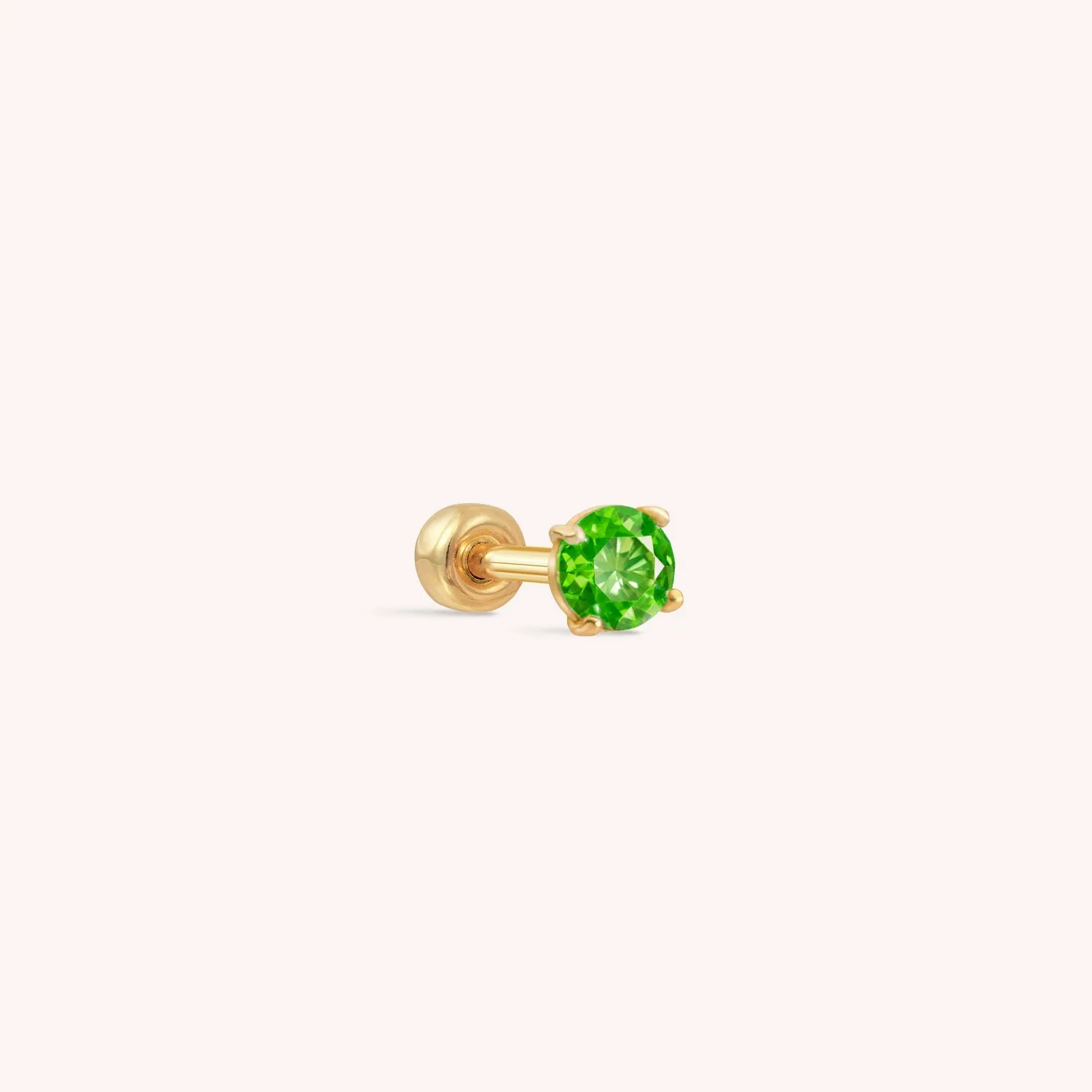 14K Solid Gold Emerald CZ Barbell