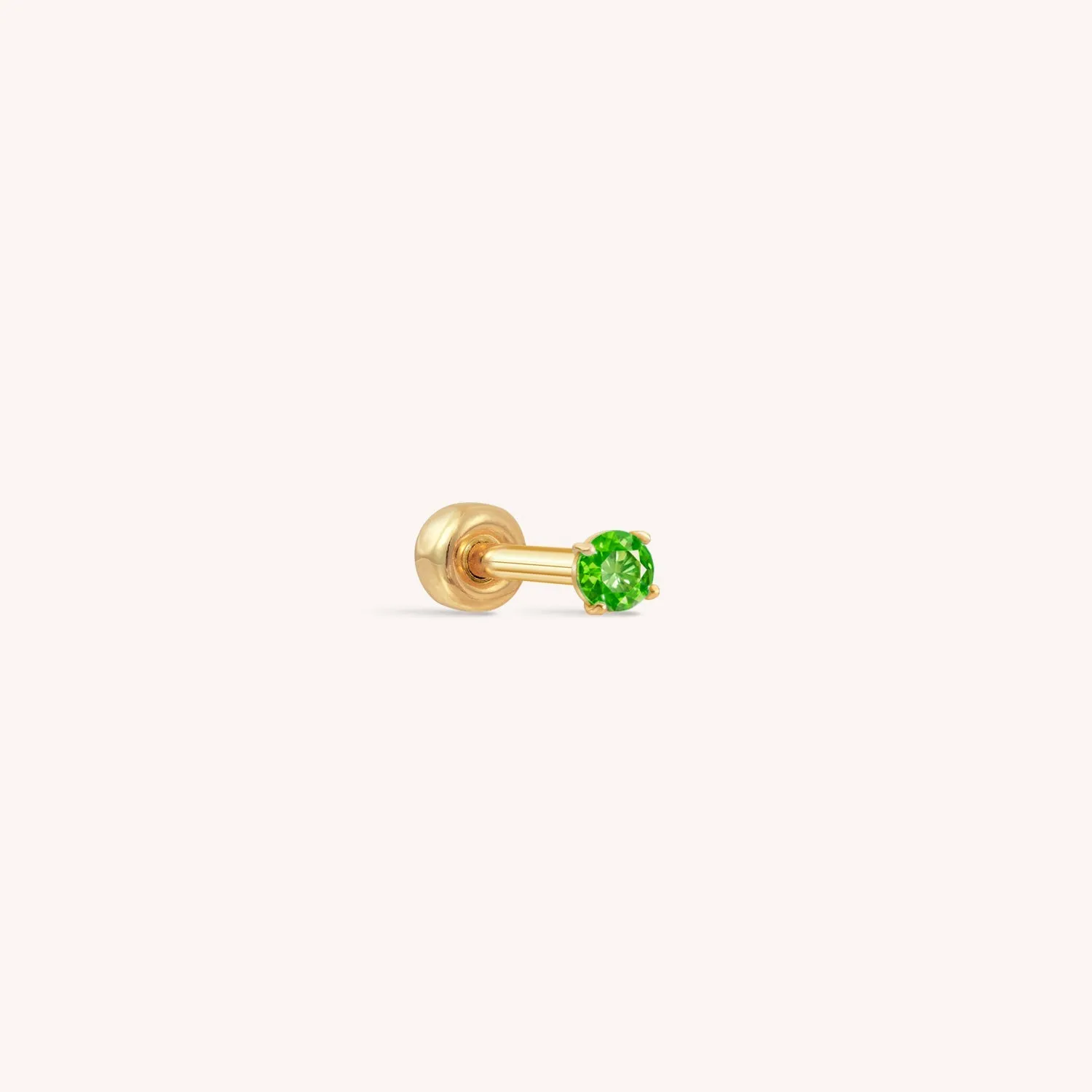 14K Solid Gold Emerald CZ Barbell