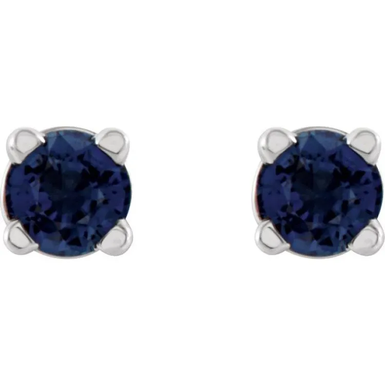 14K White 2.5 mm Lab-Grown Blue Sapphire Stud Earrings with Friction Post