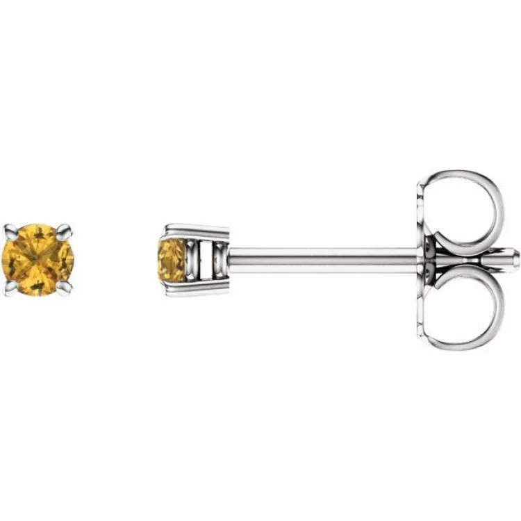 14K White 2.5 mm Natural Yellow Sapphire Stud Earrings with Friction Post