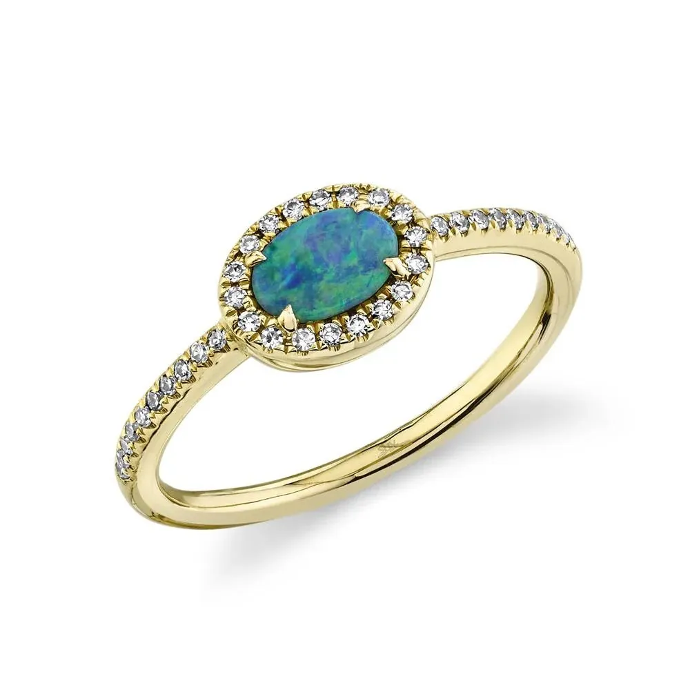 14K YELLOW GOLD OPAL AND DIAMOND RING