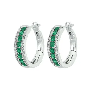 14Kt White Gold Diamond 1/5Ctw & Emerald 5/8Ctw Earring