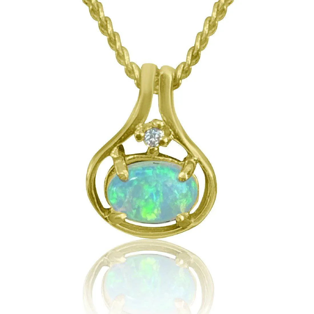 14kt Yellow Gold Opal and Diamond pendant