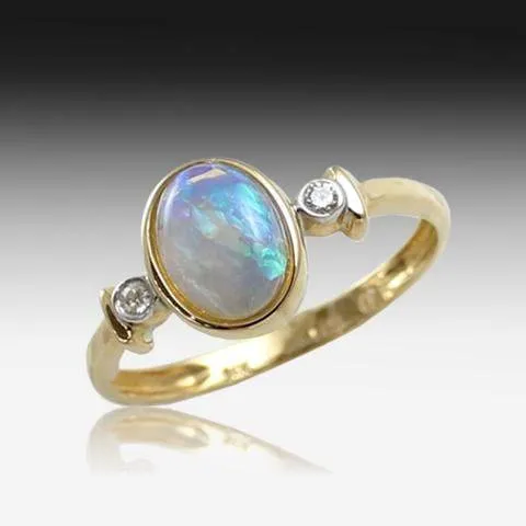 14kt Yellow Gold Opal and Diamond ring