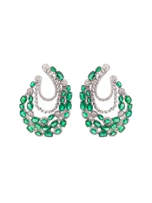 16.1ct Emerald Diamond 18K Gold Cluster Statement Earrings