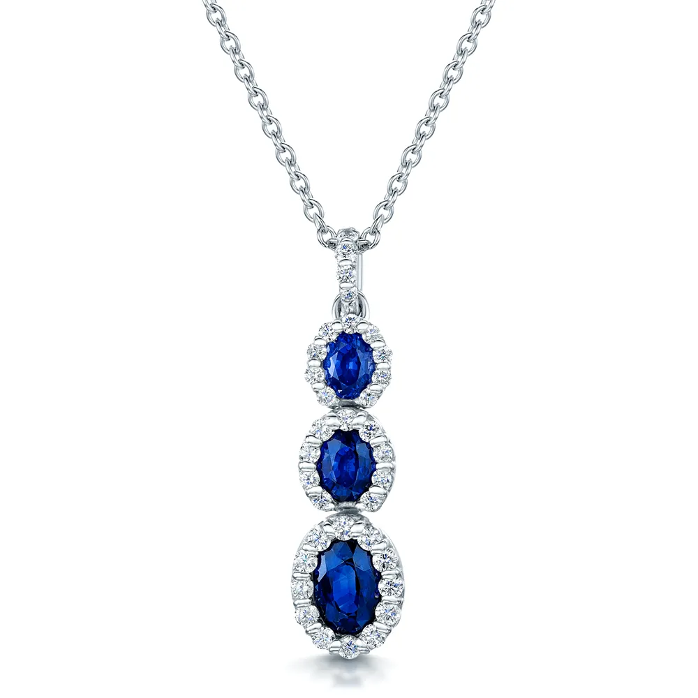 18ct White Gold Oval Sapphire & Diamond Pendant