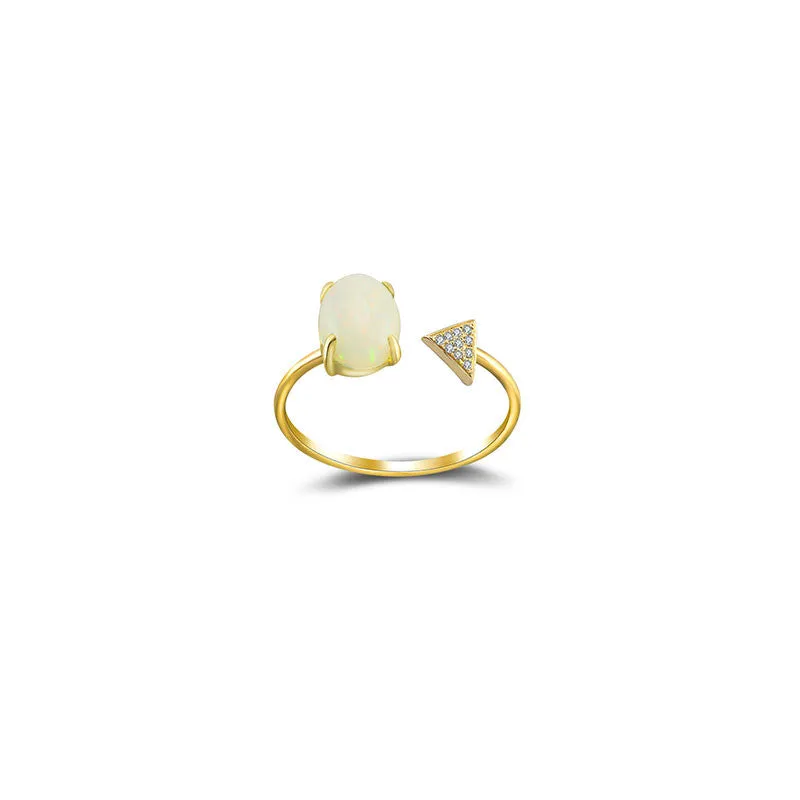 18k Gold Opal Open Diamond Ring With Arrow Shape