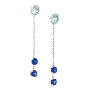 18K White Gold Sapphire and Diamond Double Dangle Earrings