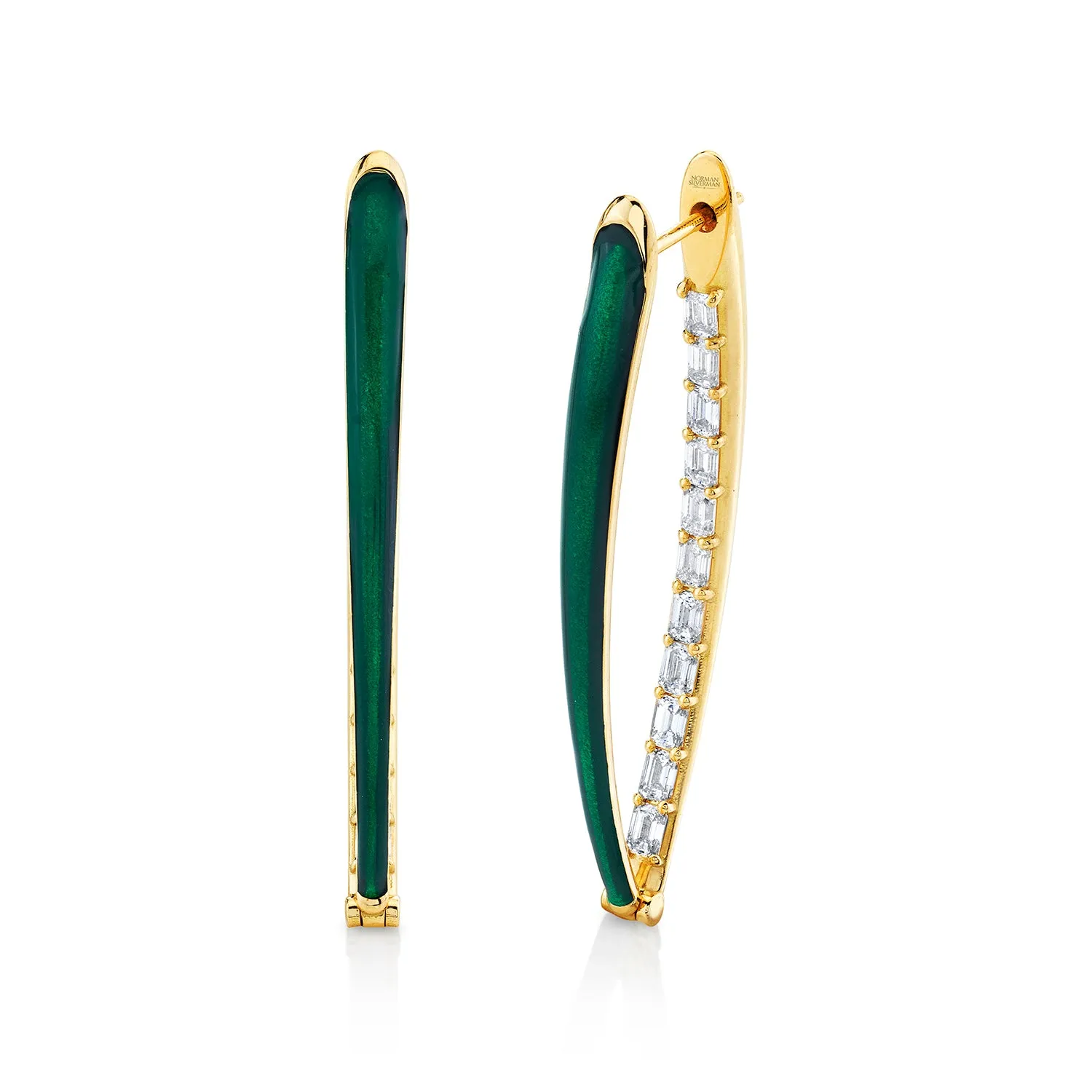 1.92ctw Emerald Diamond with Green Enamel Hoop Earring