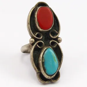 1970s Turquoise and Coral Ring