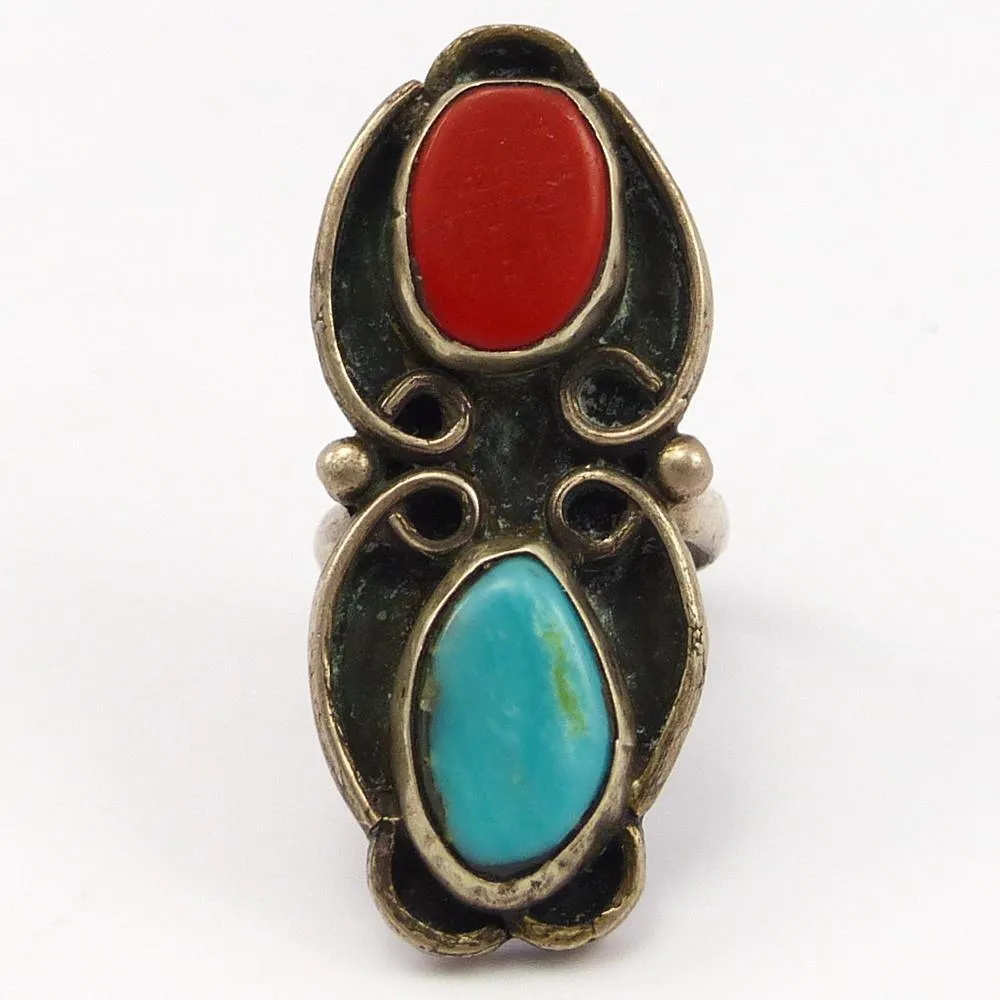 1970s Turquoise and Coral Ring