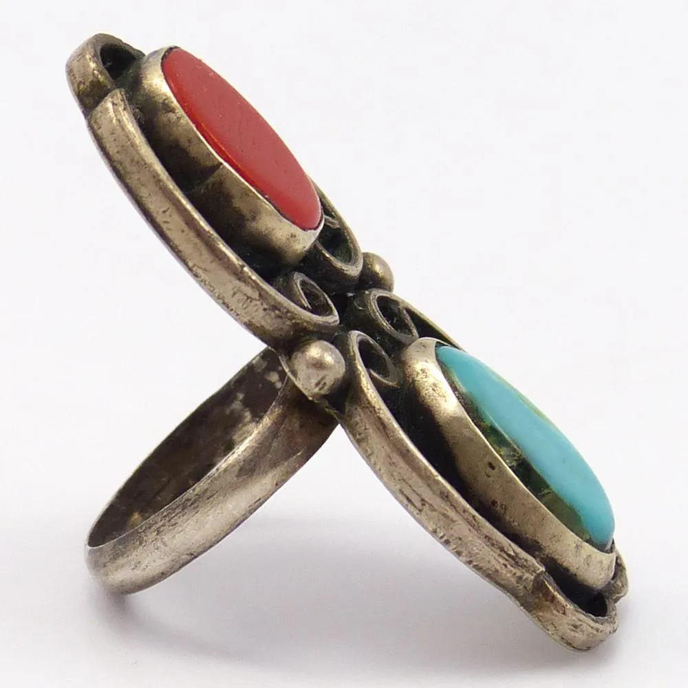 1970s Turquoise and Coral Ring