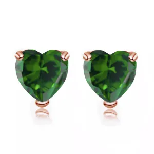 24k Rose Gold Plated 4 Carat Heart Created Emerald Stud Earrings