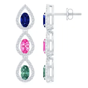 2.5 CT Multi Lab-Created Sapphire Teardrop Dangle Earrings with Moissanite