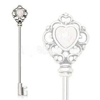 316L Stainless Steel Victorian Heart Key Industrial Barbell with Synthetic Opal