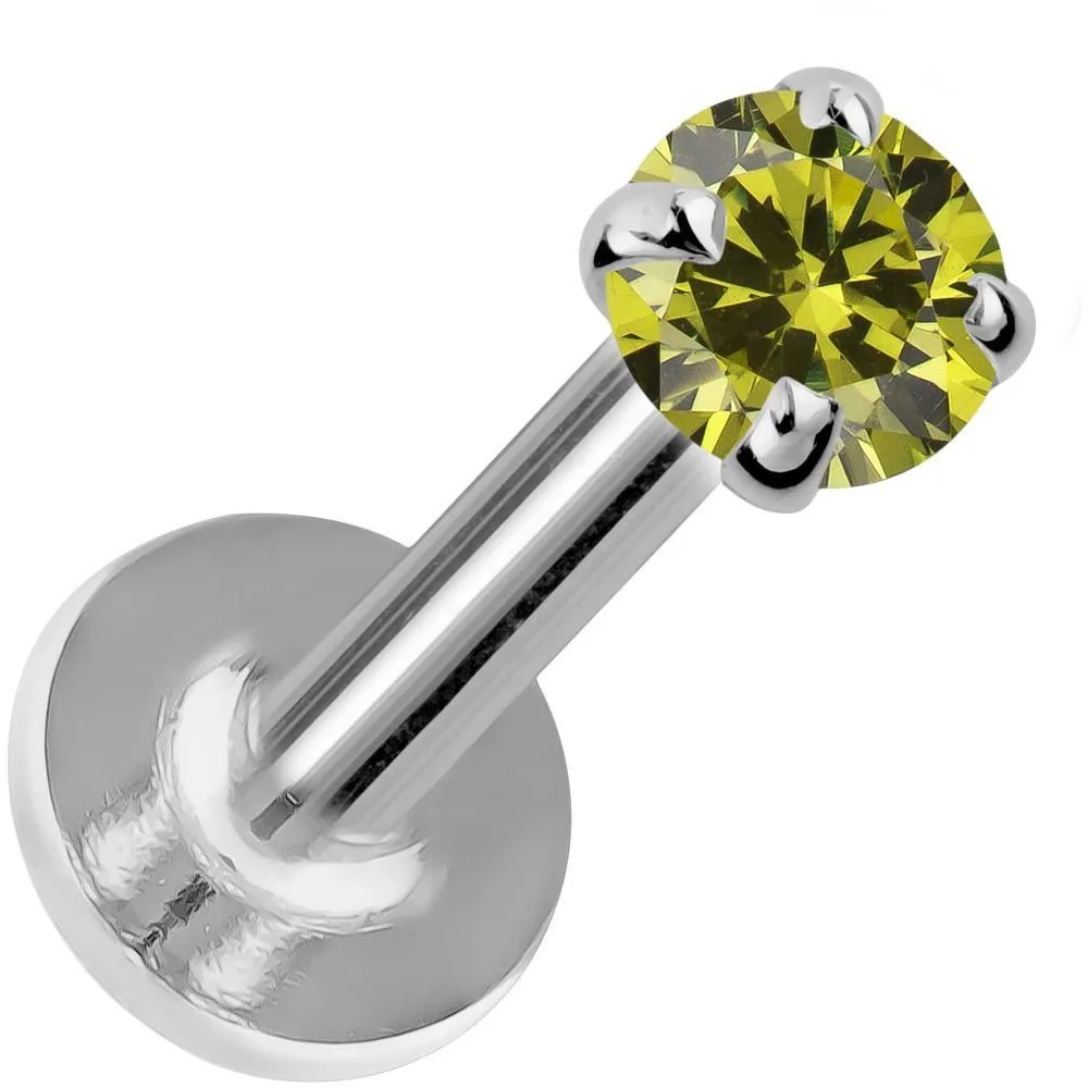 3mm Peridot 14K Gold Prong Set Labret