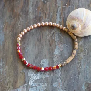 4mm Swarovski, Pearl and Wood Bracelet