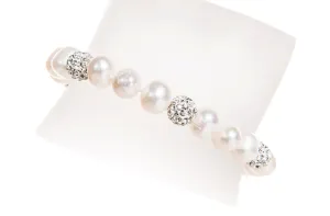 6mm Single Strand White Freshwater Pearl Bracelet with 8mm Crystal Ball