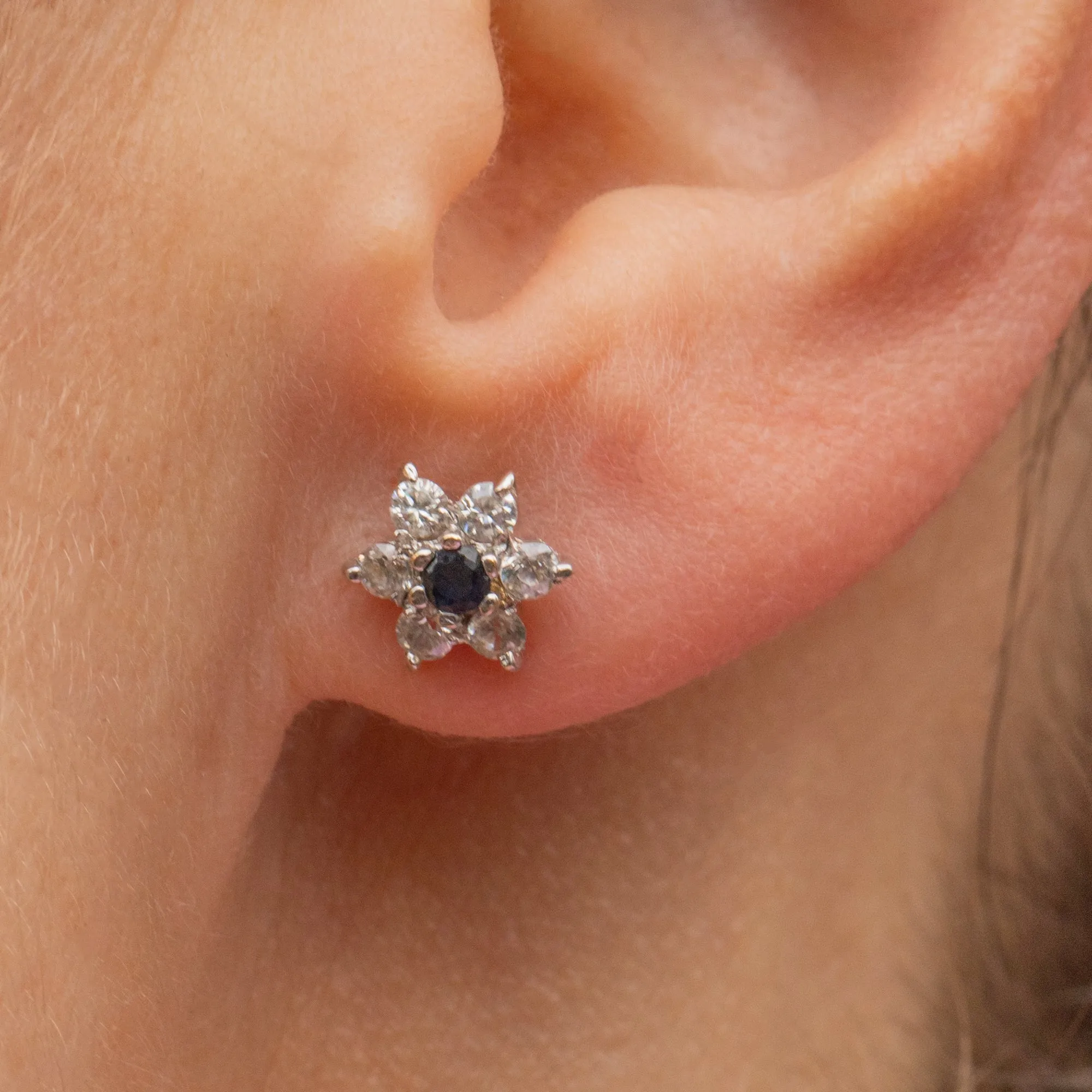 9ct White Gold Sapphire Flower Cluster Stud Earrings