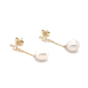 9ct Yellow Gold Pearl Drop CZ Earrings