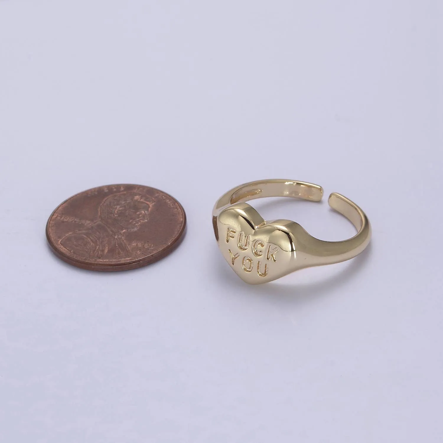 Aim Eternal -  "F You" Gold Heart Signet Ring