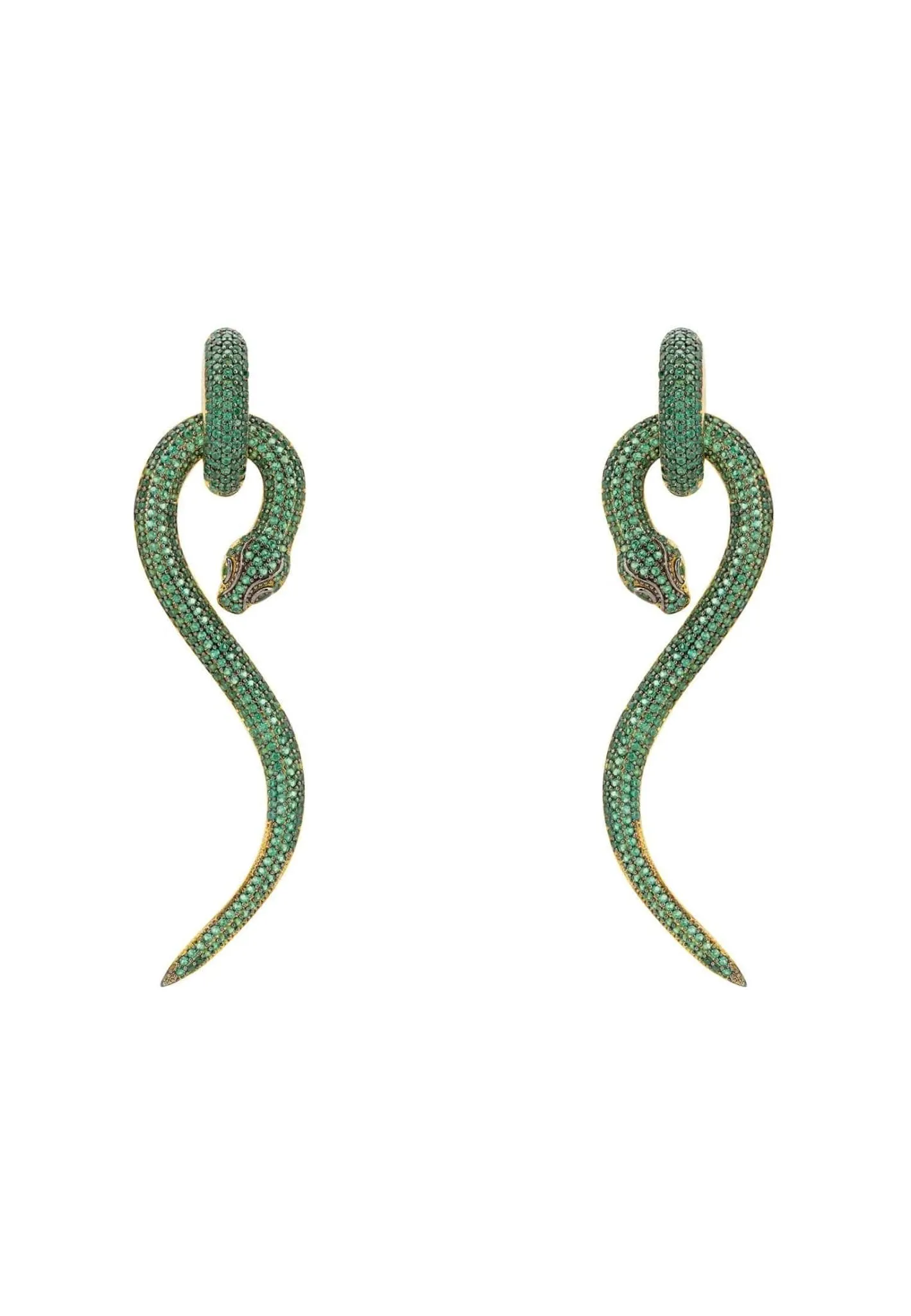 Anaconda Snake Drop Earrings Gold Emerald