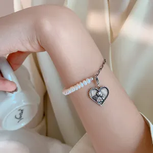 Angel Heart-shaped with Natural Pearl Charm Bracelet