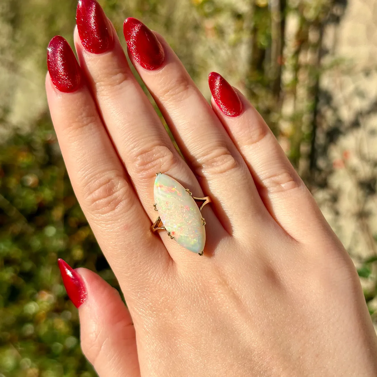 Antique Edwardian Opal Navette Ring 8ct Opal Dated 1914