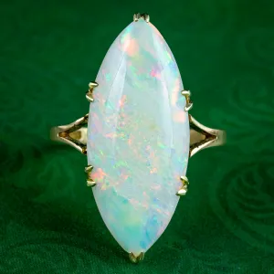 Antique Edwardian Opal Navette Ring 8ct Opal Dated 1914