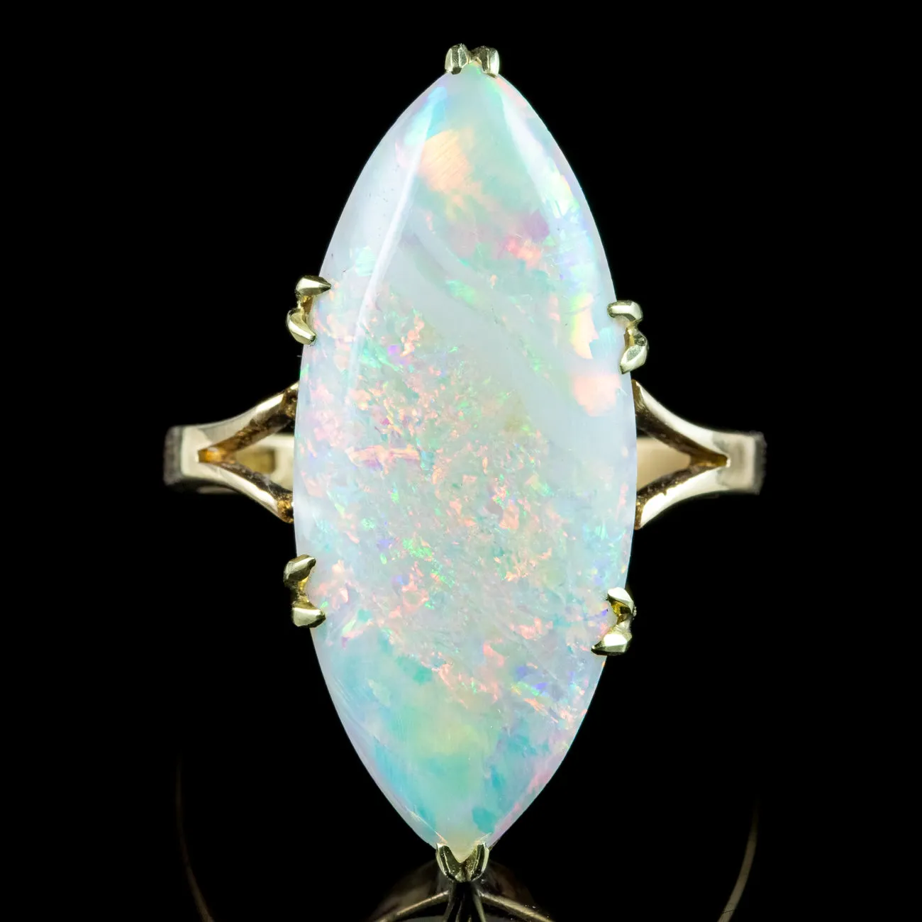 Antique Edwardian Opal Navette Ring 8ct Opal Dated 1914