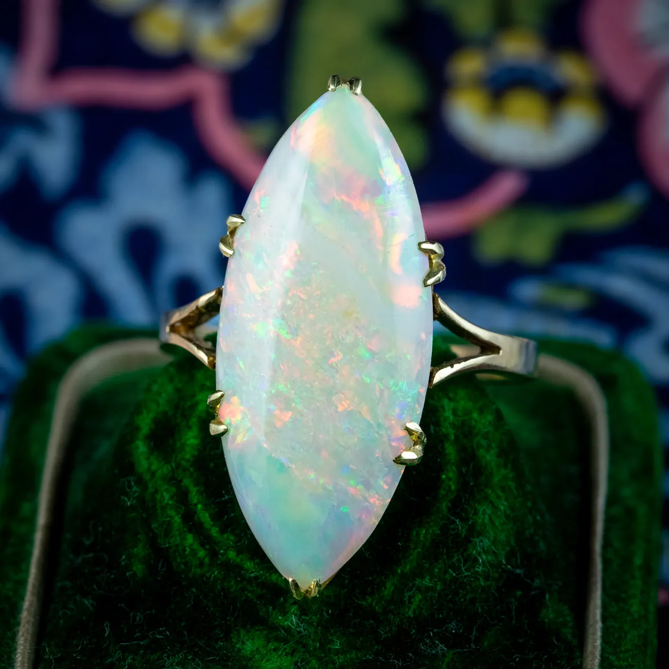 Antique Edwardian Opal Navette Ring 8ct Opal Dated 1914