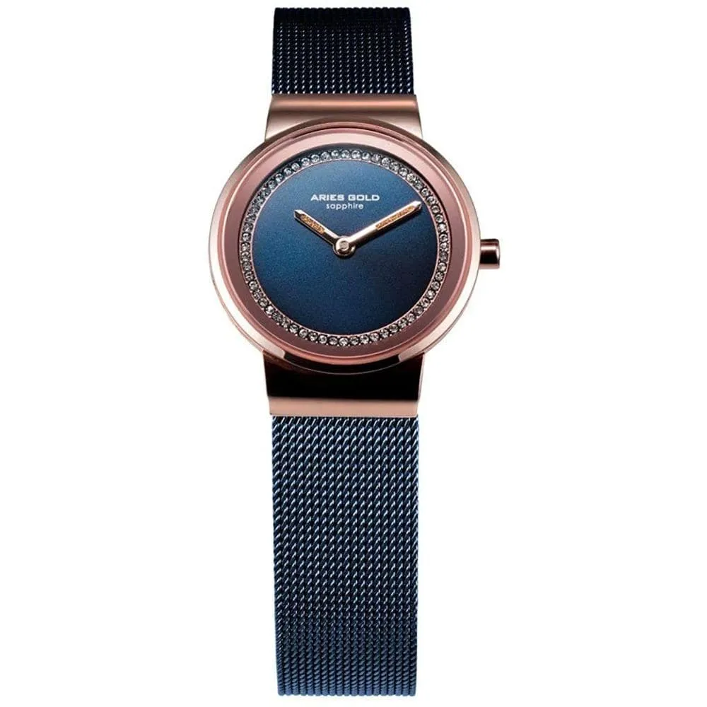 ARIES GOLD ENCHANT SONJA ROSE GOLD STAINLESS STEEL L 5003 2TR-BU MESH STRAP WOMEN'S WATCH