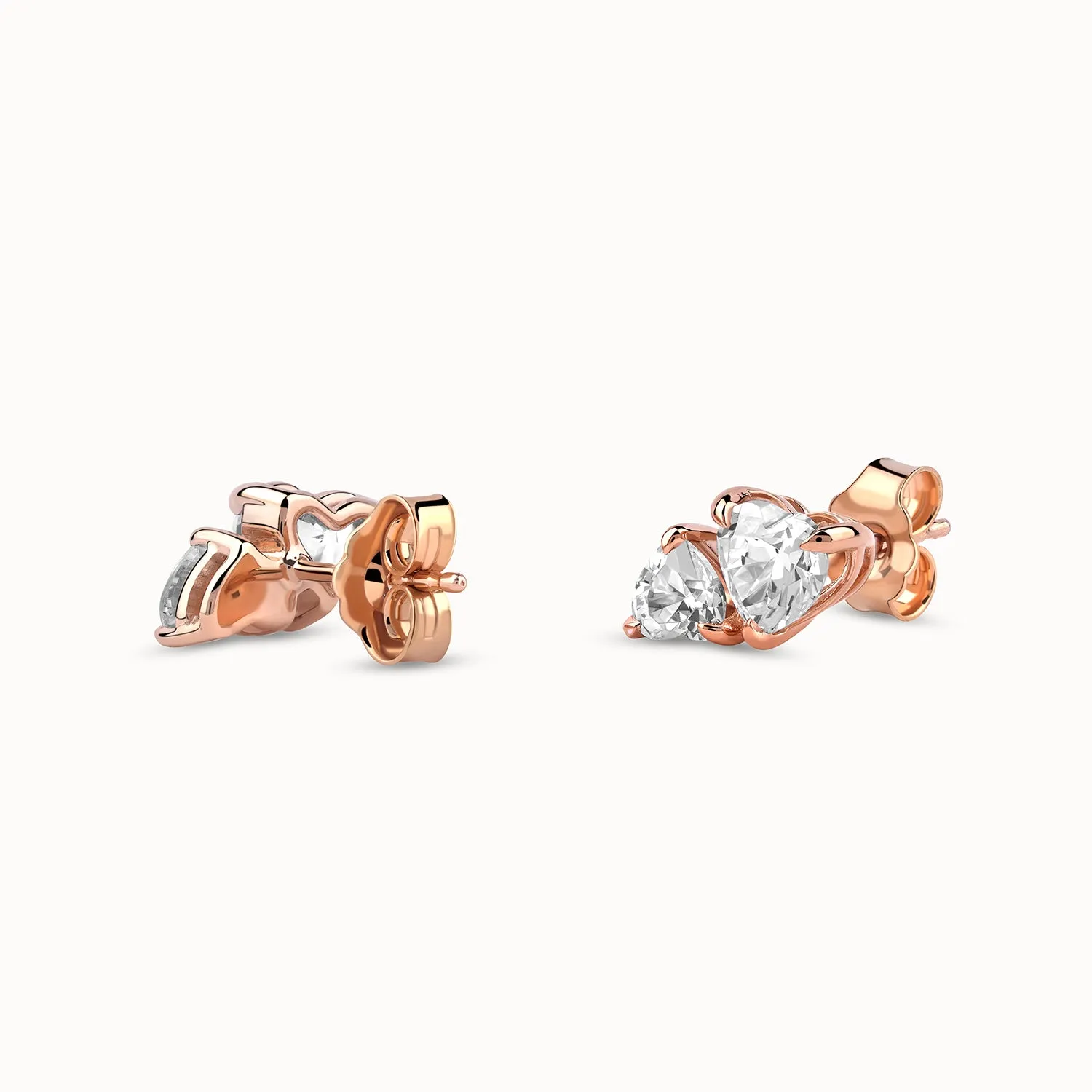 Asymmetrical Heart Diamond Toi et Moi Studs