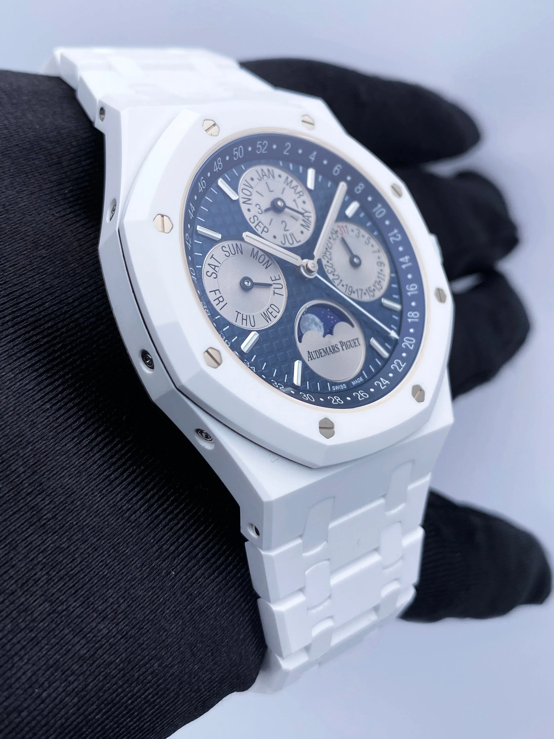 Audemars Piguet Royal Oak Perpetual Calendar 26579CB White Ceramic Mens Watch Box Papers