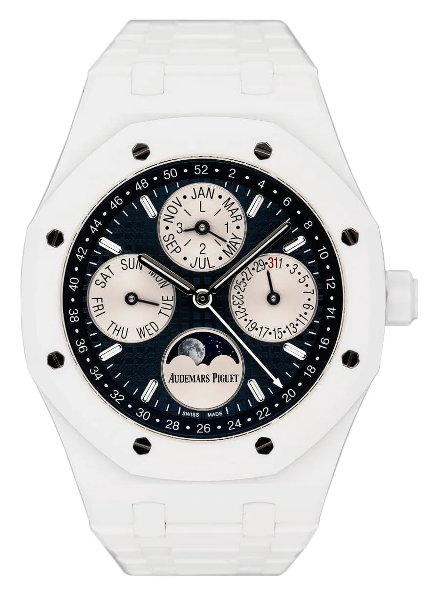 Audemars Piguet Royal Oak Perpetual Calendar 26579CB White Ceramic Mens Watch Box Papers