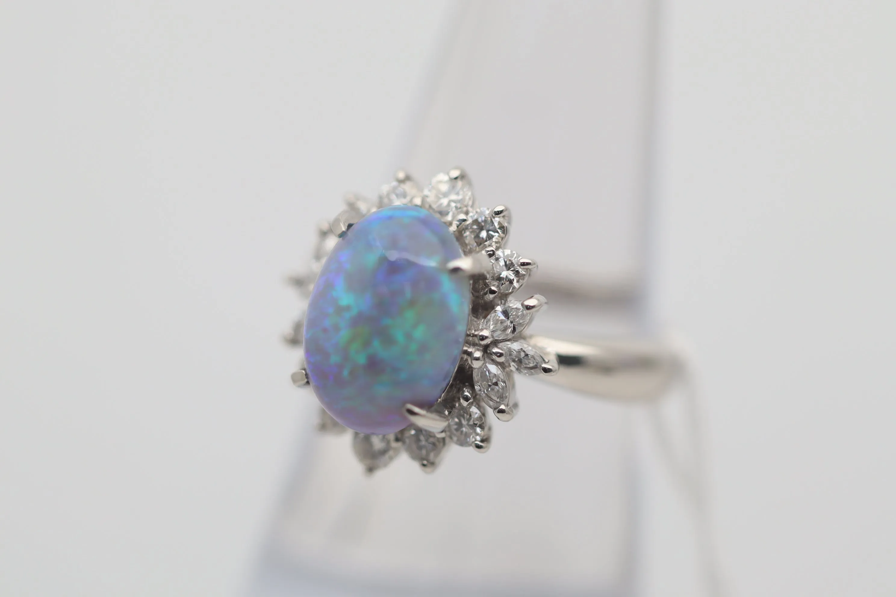 Australian Crystal Opal Diamond Platinum Ring