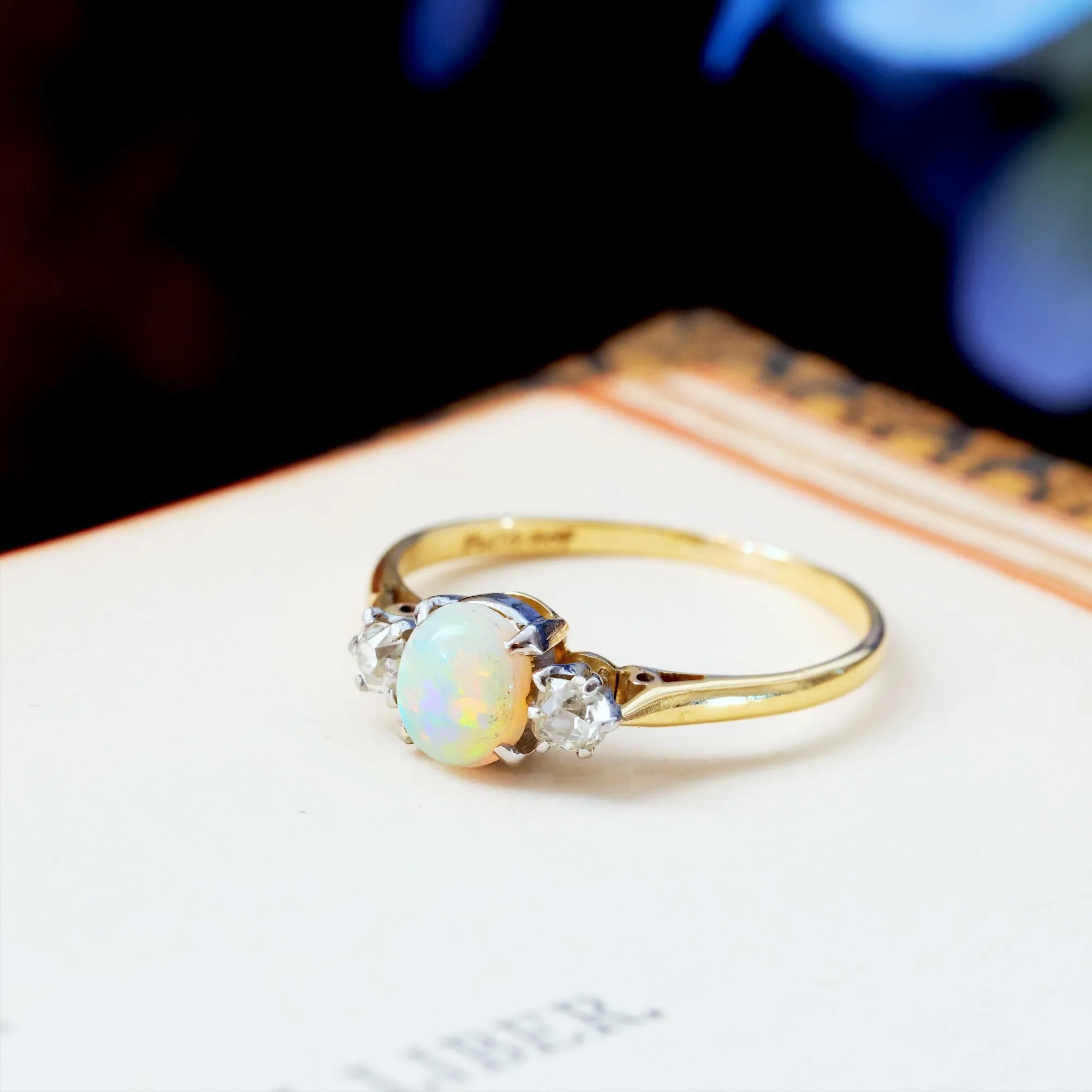 Awesome Vintage Rainbow Opal & Diamond Ring