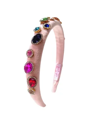 Bari Lynn Thin Padded Jewel Headband - Pink