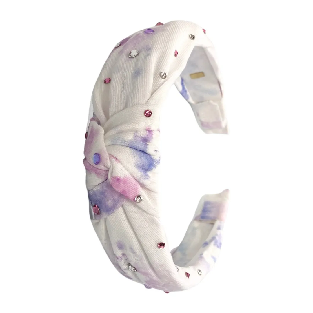 Bari Lynn Tie Dye Splatter Twist Knot Headband w/Crystals