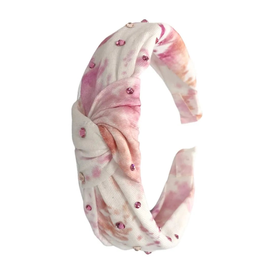 Bari Lynn Tie Dye Splatter Twist Knot Headband w/Crystals